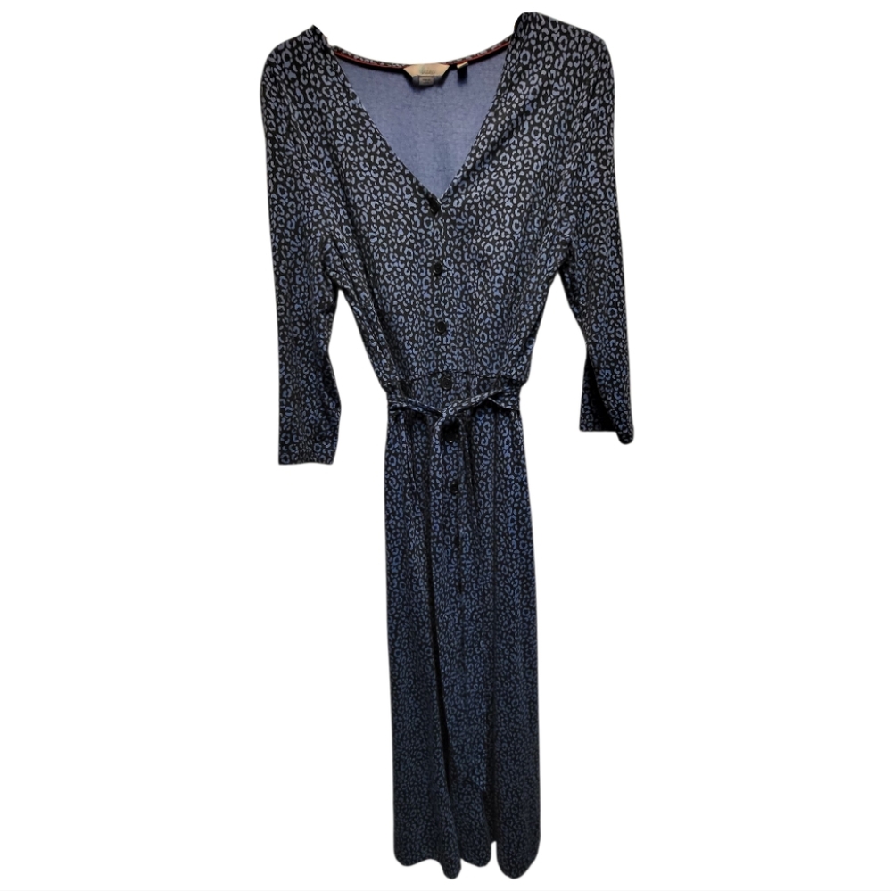 Boden Elegant Blue Patterned Midi Dress - Size US 12R